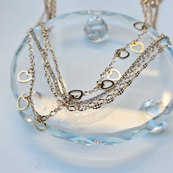 Windsor ✦ Lover Heart Charm Choker Set ✦ Four-Pack Gold-Tone Rhinestone Details - Picture 3 of 4